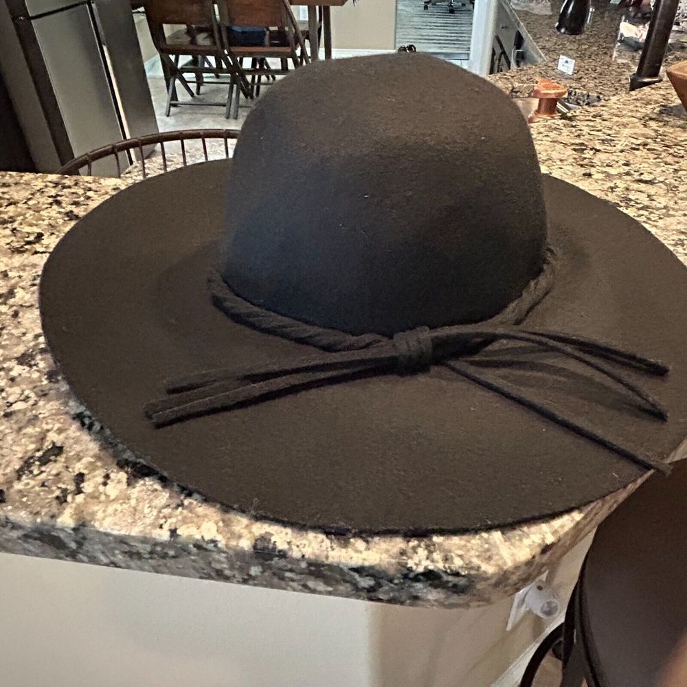 100% Wool Black Felt Medium Brim Fedora Bohemian Hat One Size Trim Festival Shlf - Picture 4 of 10